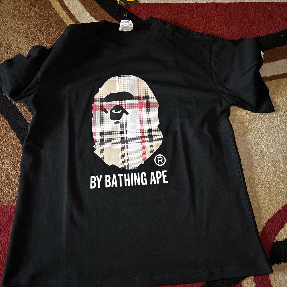 Bape Black and Plaid Ape Head Tee
